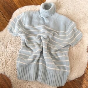 Vintage GH Bass Co Short Sleeve Stripe Turtleneck Knit Sweater Blue Women M